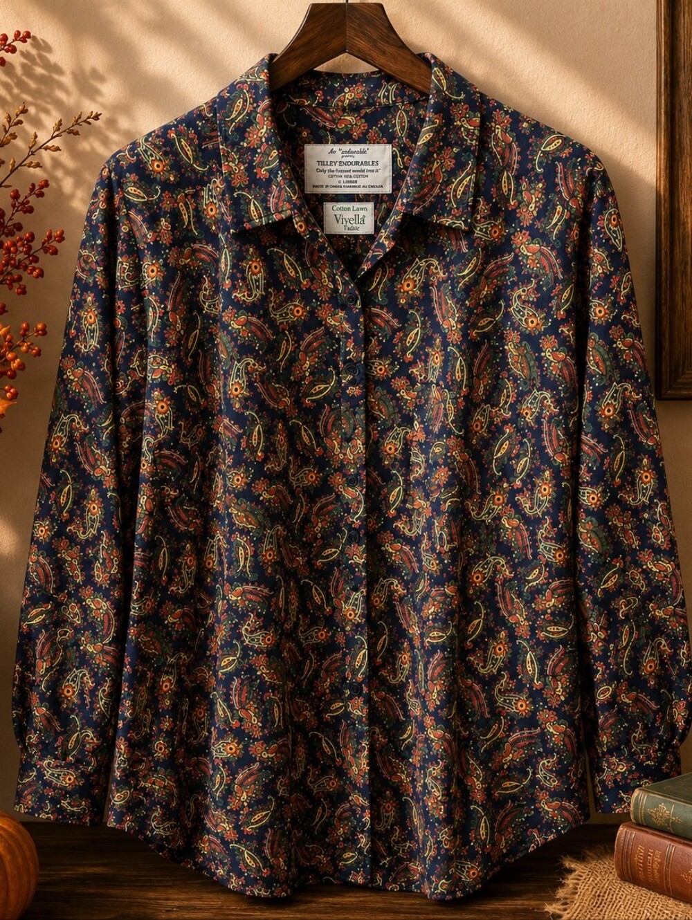 Tilley Endurables Viyella Paisley Cotton Shirt Made in Canada 26" PTP